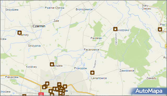 mapa Pacanowice, Pacanowice na mapie Targeo