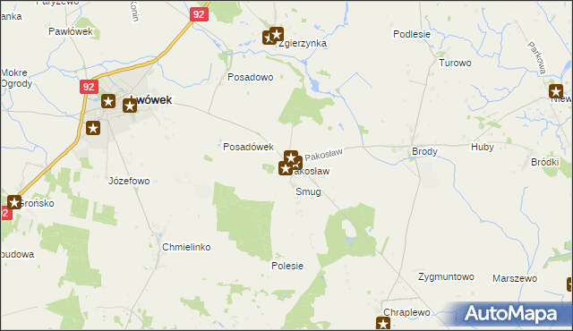 mapa Pakosław gmina Lwówek, Pakosław gmina Lwówek na mapie Targeo