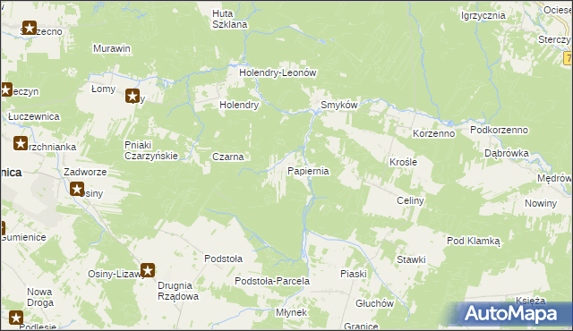 mapa Papiernia gmina Raków, Papiernia gmina Raków na mapie Targeo