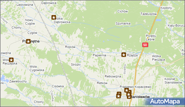 mapa Papiernia gmina Stanisławów, Papiernia gmina Stanisławów na mapie Targeo