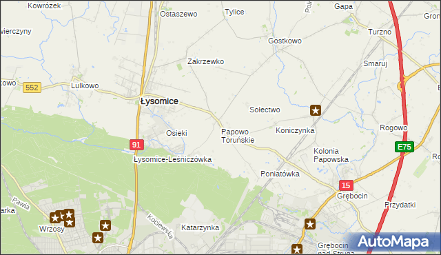 mapa Papowo Toruńskie, Papowo Toruńskie na mapie Targeo