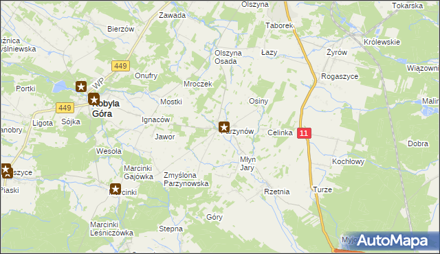 mapa Parzynów, Parzynów na mapie Targeo