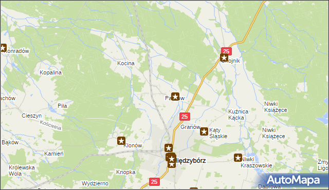 mapa Pawłów gmina Sośnie, Pawłów gmina Sośnie na mapie Targeo