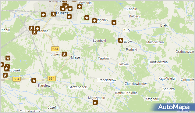 mapa Pawłów gmina Tłuszcz, Pawłów gmina Tłuszcz na mapie Targeo