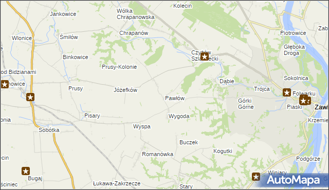 mapa Pawłów gmina Zawichost, Pawłów gmina Zawichost na mapie Targeo