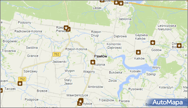 mapa Pawłów powiat starachowicki, Pawłów powiat starachowicki na mapie Targeo