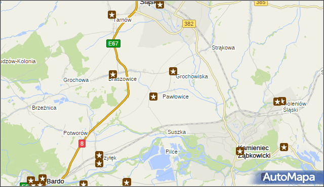 mapa Pawłowice gmina Ząbkowice Śląskie, Pawłowice gmina Ząbkowice Śląskie na mapie Targeo