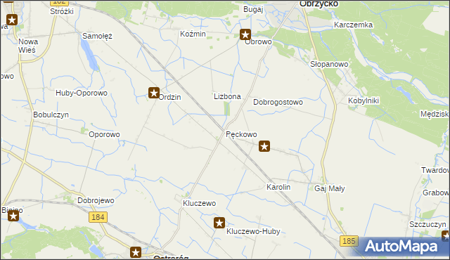 mapa Pęckowo gmina Obrzycko, Pęckowo gmina Obrzycko na mapie Targeo