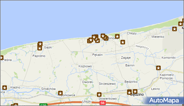 mapa Pękalin gmina Mielno, Pękalin gmina Mielno na mapie Targeo