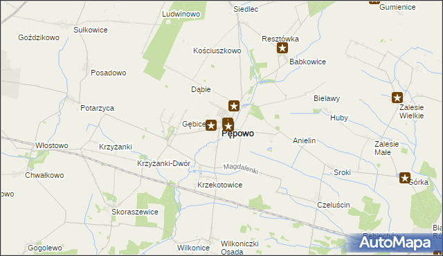 mapa Pępowo powiat gostyński, Pępowo powiat gostyński na mapie Targeo