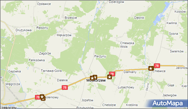 mapa Perzyny gmina Moskorzew, Perzyny gmina Moskorzew na mapie Targeo
