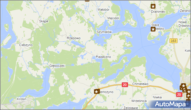 mapa Piaseczno gmina Czaplinek, Piaseczno gmina Czaplinek na mapie Targeo