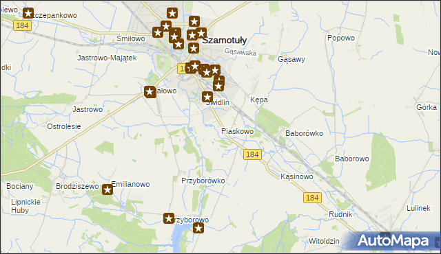 mapa Piaskowo gmina Szamotuły, Piaskowo gmina Szamotuły na mapie Targeo