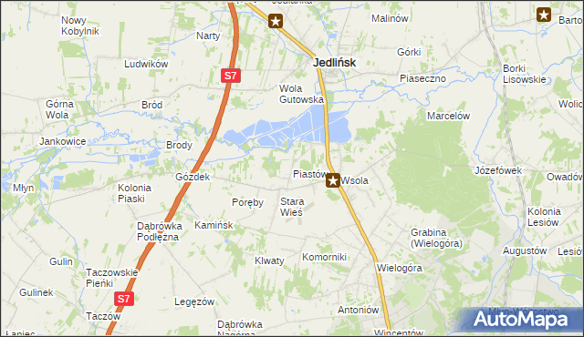 mapa Piastów gmina Jedlińsk, Piastów gmina Jedlińsk na mapie Targeo