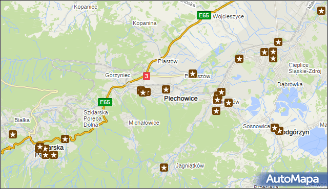 mapa Piechowice powiat jeleniogórski, Piechowice powiat jeleniogórski na mapie Targeo