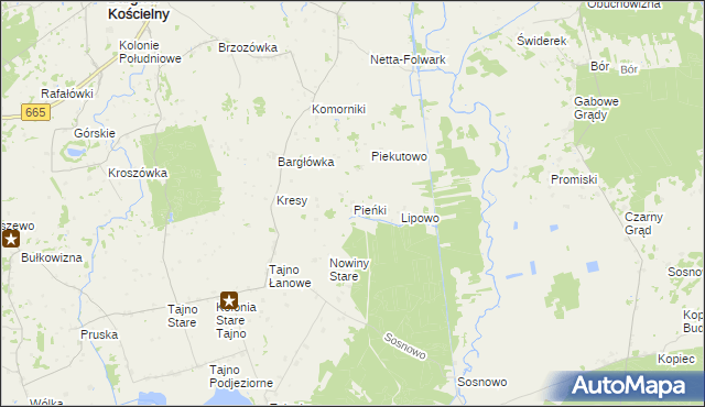 mapa Pieńki gmina Bargłów Kościelny, Pieńki gmina Bargłów Kościelny na mapie Targeo