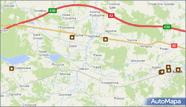 mapa Pieńki gmina Kotuń, Pieńki gmina Kotuń na mapie Targeo