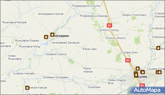 mapa Pieńki-Żaki, Pieńki-Żaki na mapie Targeo