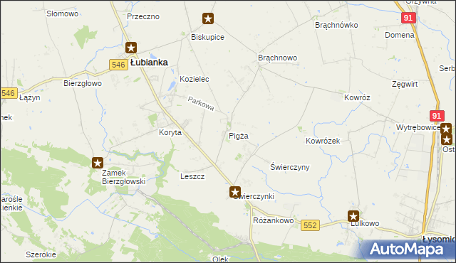 mapa Pigża gmina Łubianka, Pigża gmina Łubianka na mapie Targeo