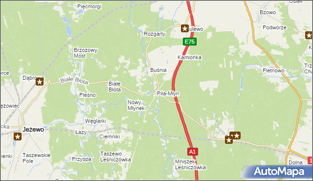 mapa Piła-Młyn gmina Jeżewo, Piła-Młyn gmina Jeżewo na mapie Targeo