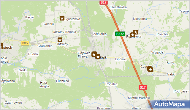 mapa Pilawa powiat garwoliński, Pilawa powiat garwoliński na mapie Targeo