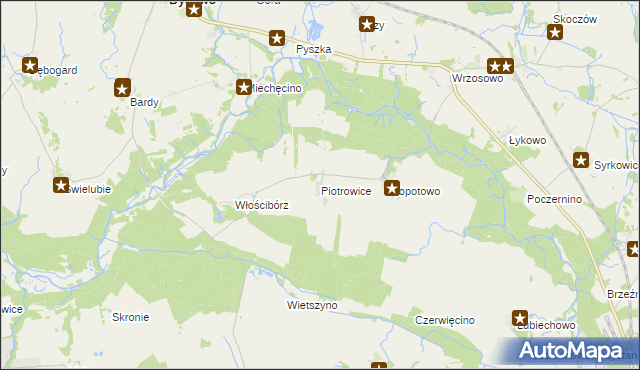 mapa Piotrowice gmina Dygowo, Piotrowice gmina Dygowo na mapie Targeo