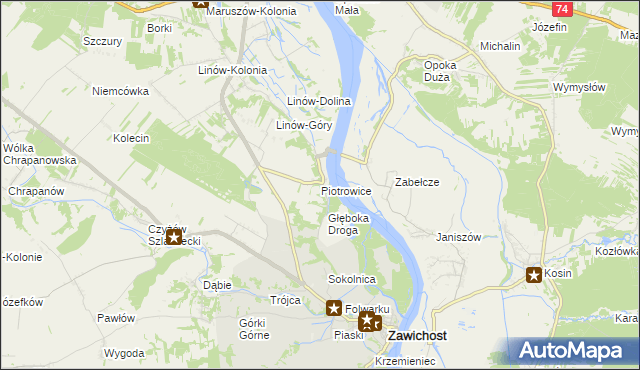 mapa Piotrowice gmina Zawichost, Piotrowice gmina Zawichost na mapie Targeo
