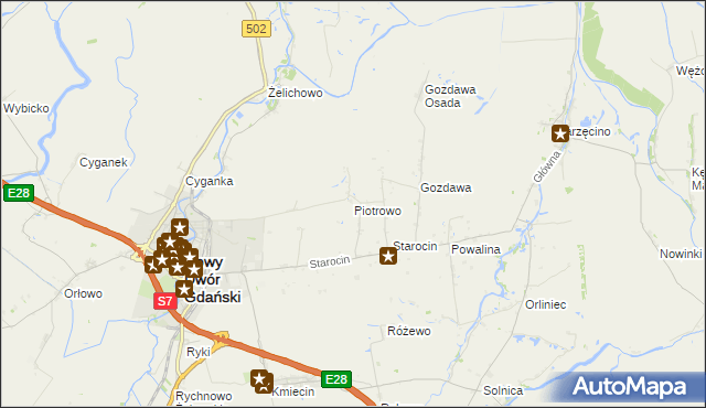 mapa Piotrowo gmina Nowy Dwór Gdański, Piotrowo gmina Nowy Dwór Gdański na mapie Targeo