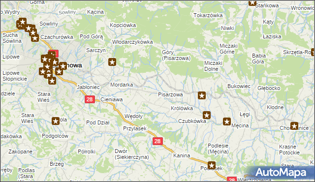 mapa Pisarzowa, Pisarzowa na mapie Targeo