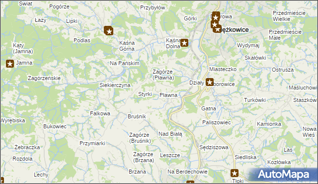 mapa Pławna gmina Ciężkowice, Pławna gmina Ciężkowice na mapie Targeo