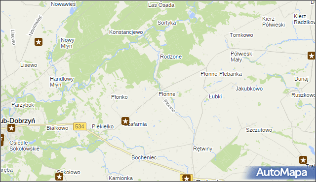 mapa Płonne gmina Radomin, Płonne gmina Radomin na mapie Targeo