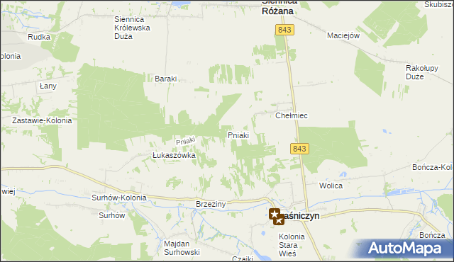 mapa Pniaki gmina Kraśniczyn, Pniaki gmina Kraśniczyn na mapie Targeo