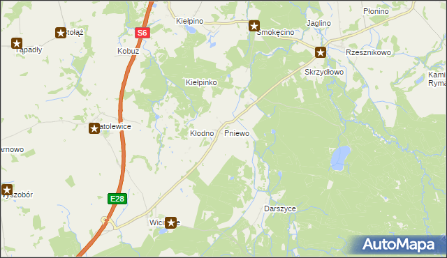 mapa Pniewo gmina Płoty, Pniewo gmina Płoty na mapie Targeo