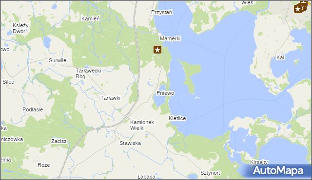 mapa Pniewo gmina Węgorzewo, Pniewo gmina Węgorzewo na mapie Targeo