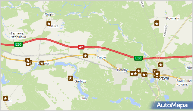 mapa Pniów gmina Torzym, Pniów gmina Torzym na mapie Targeo