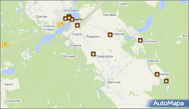 mapa Podegrodzie gmina Drawno, Podegrodzie gmina Drawno na mapie Targeo