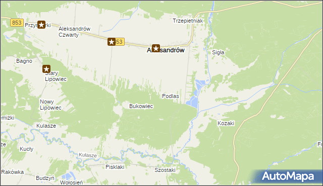 mapa Podlas gmina Aleksandrów, Podlas gmina Aleksandrów na mapie Targeo