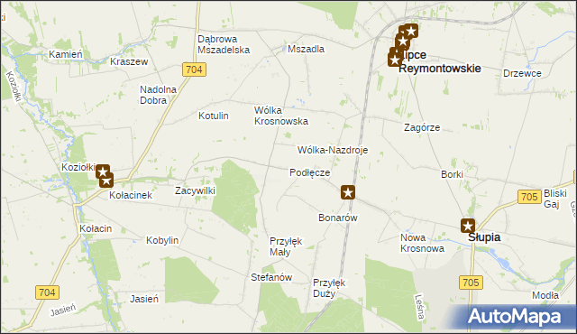 mapa Podłęcze gmina Słupia, Podłęcze gmina Słupia na mapie Targeo