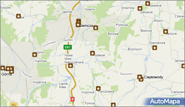 mapa Podlesie gmina Niemcza, Podlesie gmina Niemcza na mapie Targeo