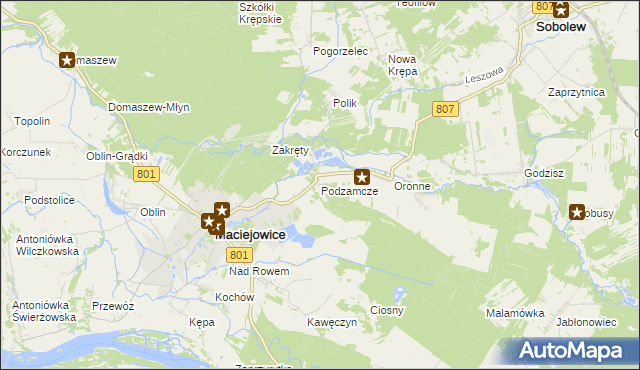 mapa Podzamcze gmina Maciejowice, Podzamcze gmina Maciejowice na mapie Targeo