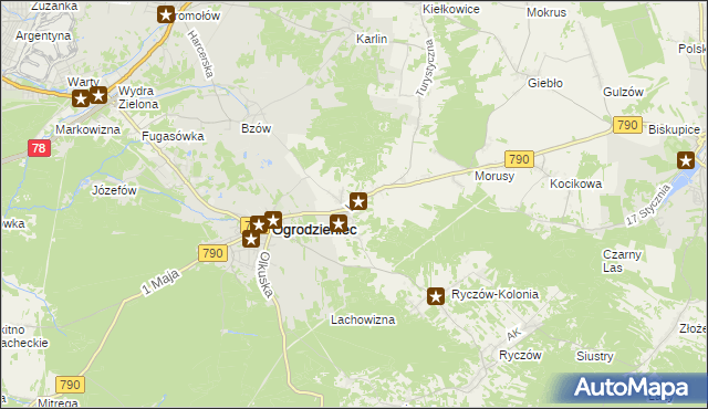 mapa Podzamcze gmina Ogrodzieniec, Podzamcze gmina Ogrodzieniec na mapie Targeo