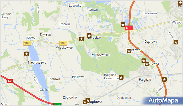 mapa Pokrzywnica gmina Dopiewo, Pokrzywnica gmina Dopiewo na mapie Targeo