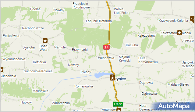 mapa Polanówka gmina Krynice, Polanówka gmina Krynice na mapie Targeo
