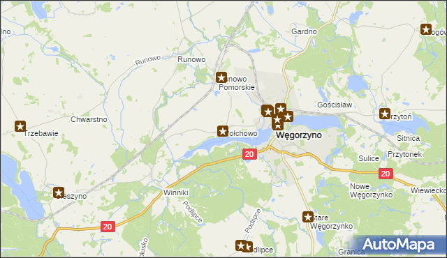 mapa Połchowo gmina Węgorzyno, Połchowo gmina Węgorzyno na mapie Targeo