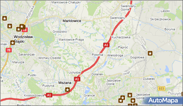 mapa Połomia gmina Mszana, Połomia gmina Mszana na mapie Targeo