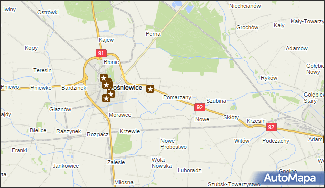 mapa Pomarzany gmina Krośniewice, Pomarzany gmina Krośniewice na mapie Targeo