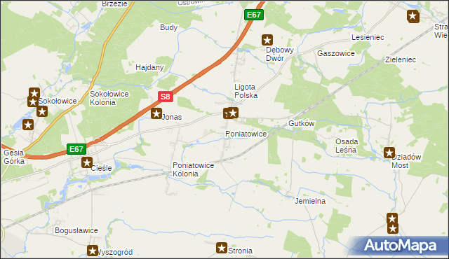 mapa Poniatowice, Poniatowice na mapie Targeo