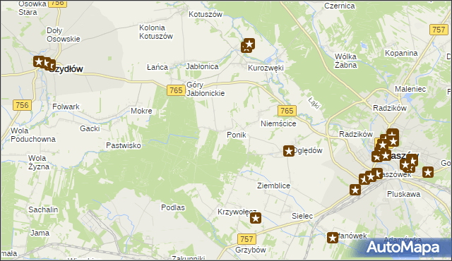 mapa Ponik gmina Staszów, Ponik gmina Staszów na mapie Targeo