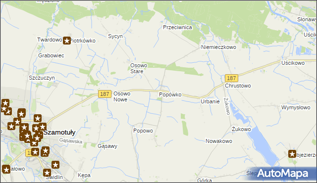 mapa Popówko gmina Oborniki, Popówko gmina Oborniki na mapie Targeo