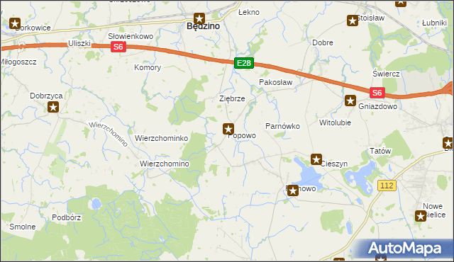 mapa Popowo gmina Będzino, Popowo gmina Będzino na mapie Targeo